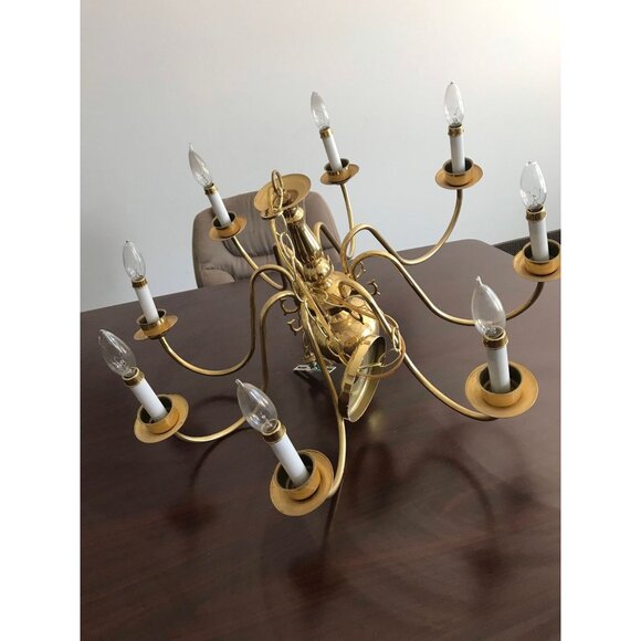 Vintage 1998 Chandelier Solid Brass Gold Ceiling Light Fixture 8 Lights - Picture 4 of 10